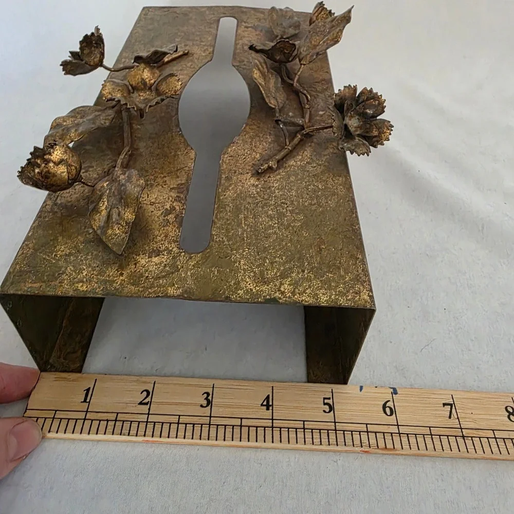 VTG Ornate Gilt Metal Tissue Box Cover Gold Tone Hollywood Regency Floral. Italy